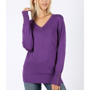 Long Sleeve V- Neck Purple Sweater Medium